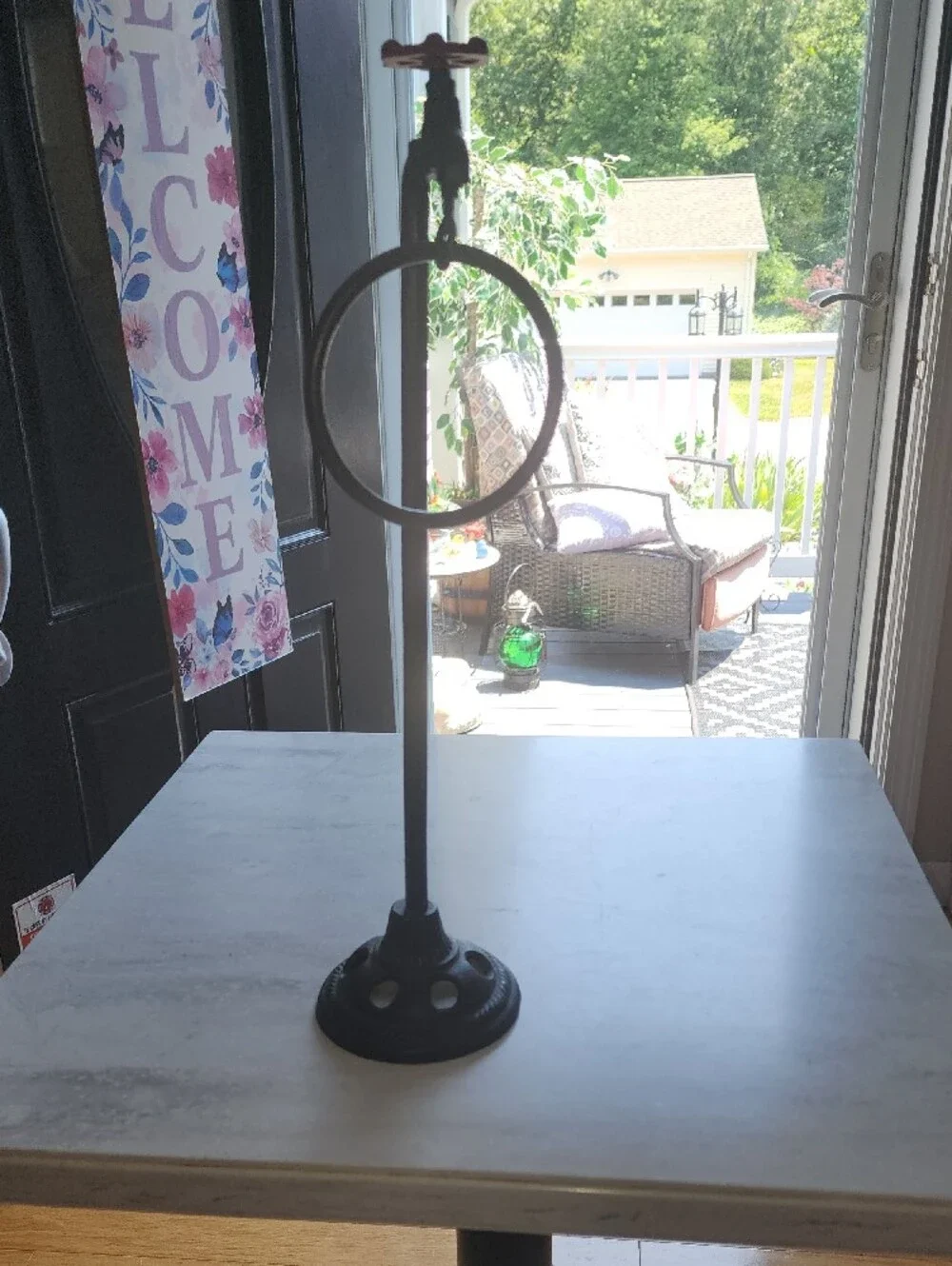 Vintage Brass Bronze Towel Ring Stand - Rustic Metal Display